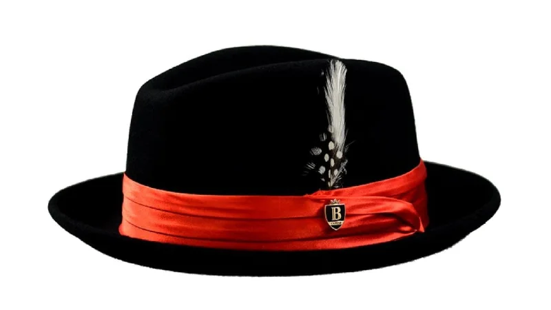 Novelty Trucker HatsBlack Fedora with Red Band Wool Felt Dress Hat