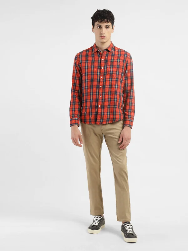 Men's Geometric Print Shirts for a Modern TwistMen's Checkered Slim Fit Shirt