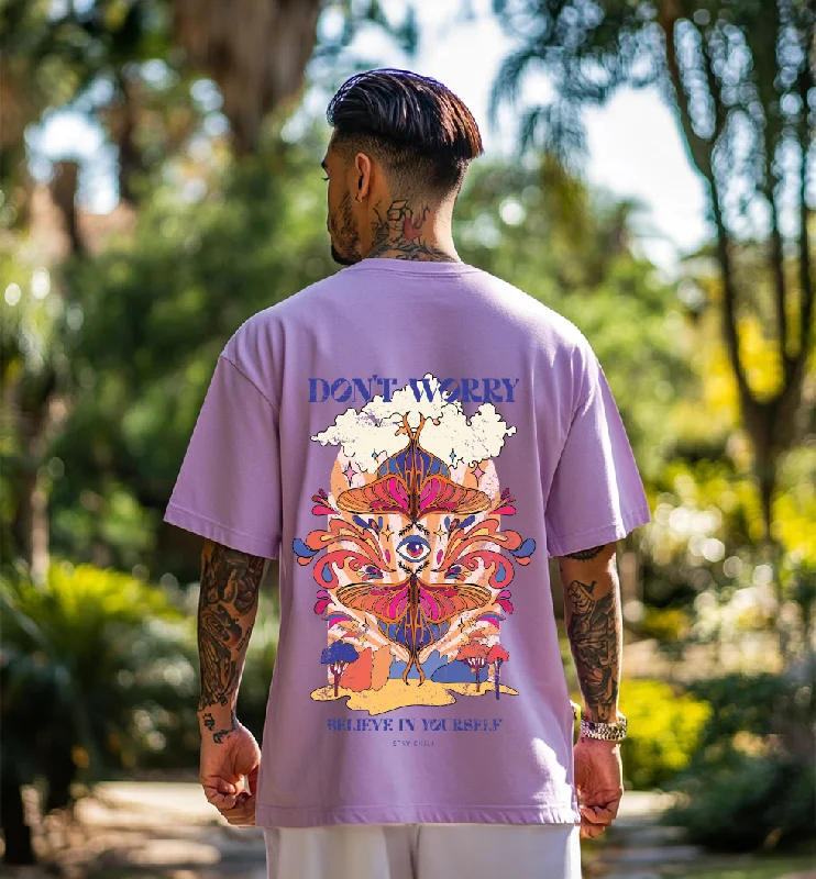 Men's Shirts for Beach OutingsBelieve Yourself Lilac Oversized Graphic Printed T-shirt Men's Shirts for Beach OutingsBelieve Yourself Lilac Oversized Graphic Printed T-shirt