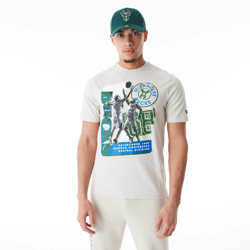 Striped Men's TopsMilwaukee Bucks NBA Player Graphic Cream T-Shirt