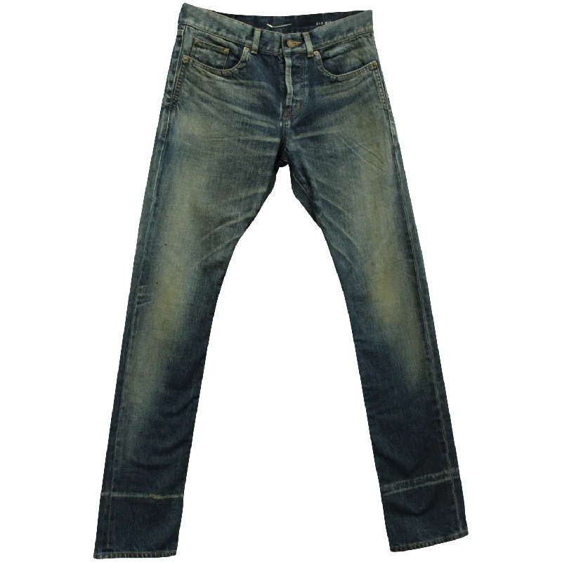 Men's Skinny Jeans with Stretch FabricSaint Laurent Distressed Straight Leg Jeans in Blue Cotton Denim