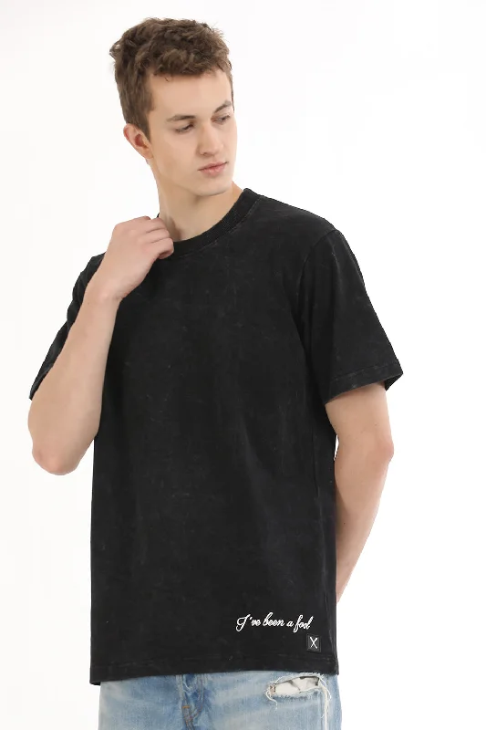 Men's Shirts with Belt AttachmentsBlack Melancholy Drip Half Sleeve Tshirt