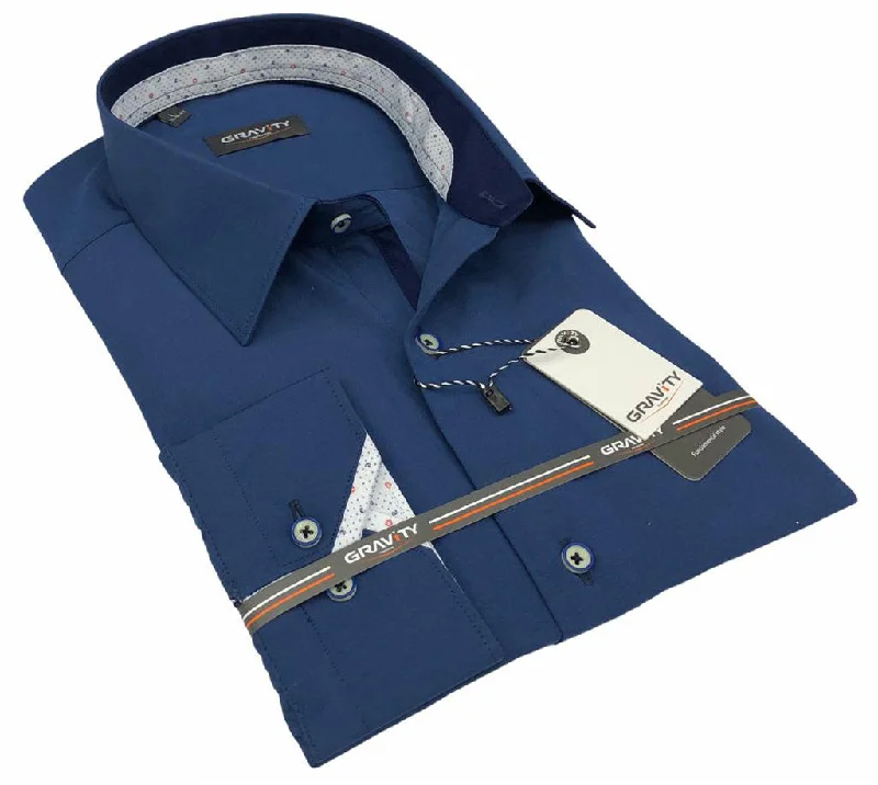 Men's Shirts with Pleated HemlinesROCCO BLUE LONG SLEEVE SPORT SHIRT