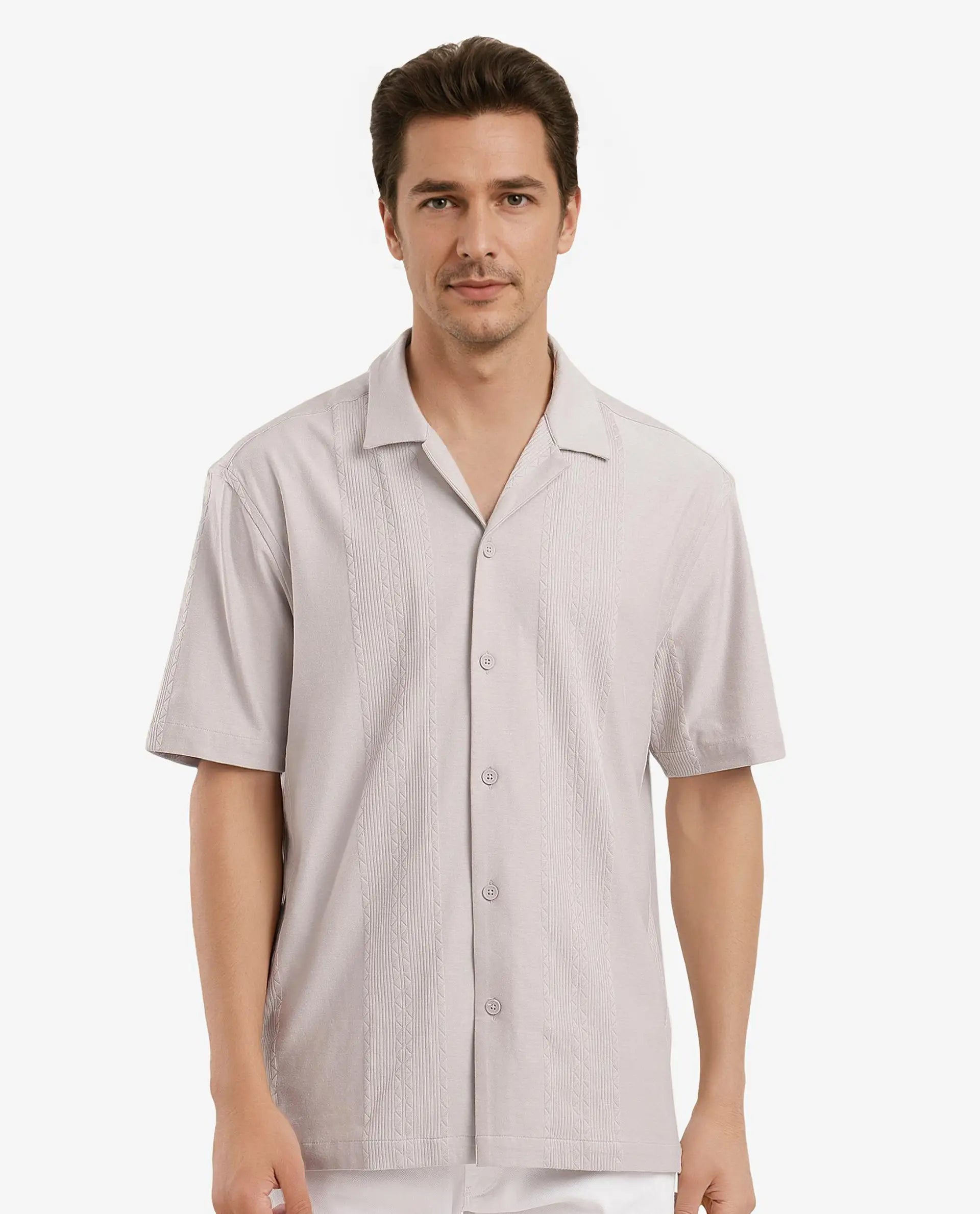 Breathable Men's Linen ShirtsRare Rabbit Men's Zino Light Beige Short Sleeve Cuban Collared Button Closure Boxy Fit Seersucker Shirt Breathable Men's Linen ShirtsRare Rabbit Men's Zino Light Beige Short Sleeve Cuban Collared Button Closure Boxy Fit Seersucker Shirt