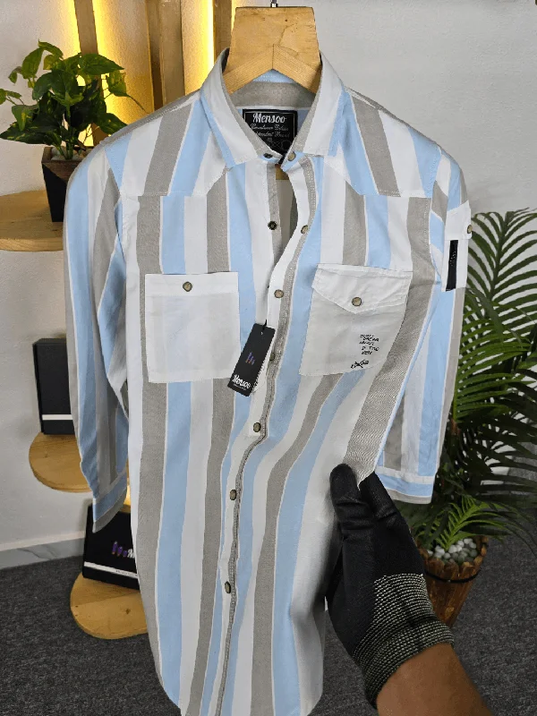 Men's Rugby Shirts for a Sporty LookStripe Double Pocket Shirt Sky