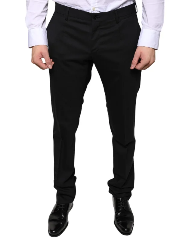 Leather Patch Men's JeansDolce & Gabbana  Wool Skinny Dress Formal Men's Pants