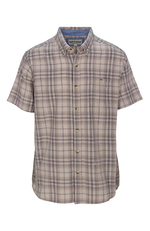 Lightweight Men's Poplin ShirtsMen's Cozy Cotton Short Sleeve Plaid Shirt In Tan