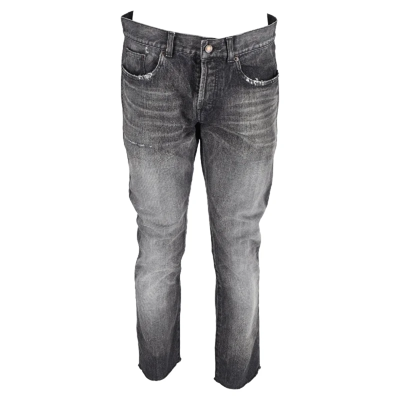 Relaxed-Fit Men's JeansSaint Laurent Washed Faded Jeans in Grey Cotton Denim