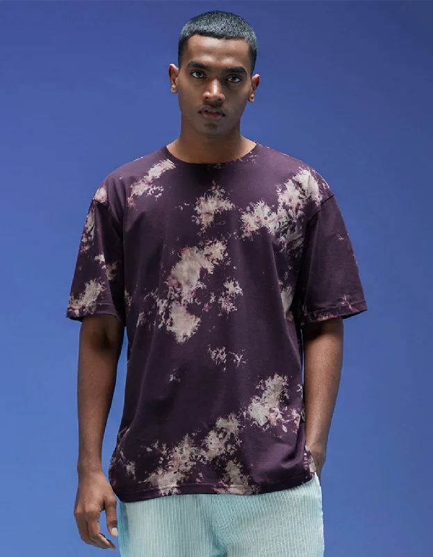 Men's Shirts with Embroidered DesignsSmoke Navy Oversized Tie-Die Printed T-shirt