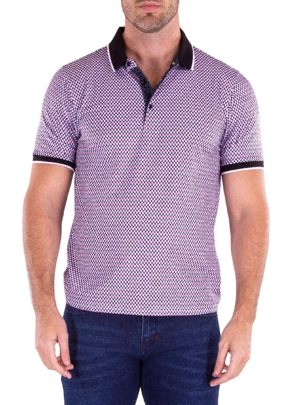 Men's Shirts with Appliqué DetailsGeometric Pattern Printed White Polo Shirt