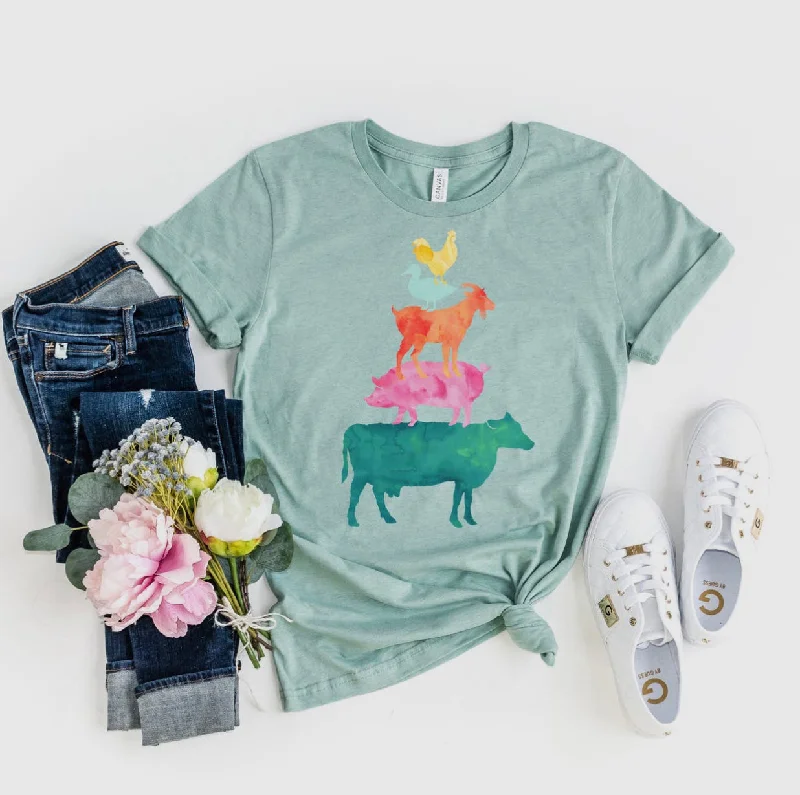 Men's Long-Sleeved ShirtsT-shirt - Bella Canvas, Watercolor Farm Animal Graphic, Dusty Blue, Also Plus Men's Long-Sleeved ShirtsT-shirt - Bella Canvas, Watercolor Farm Animal Graphic, Dusty Blue, Also Plus