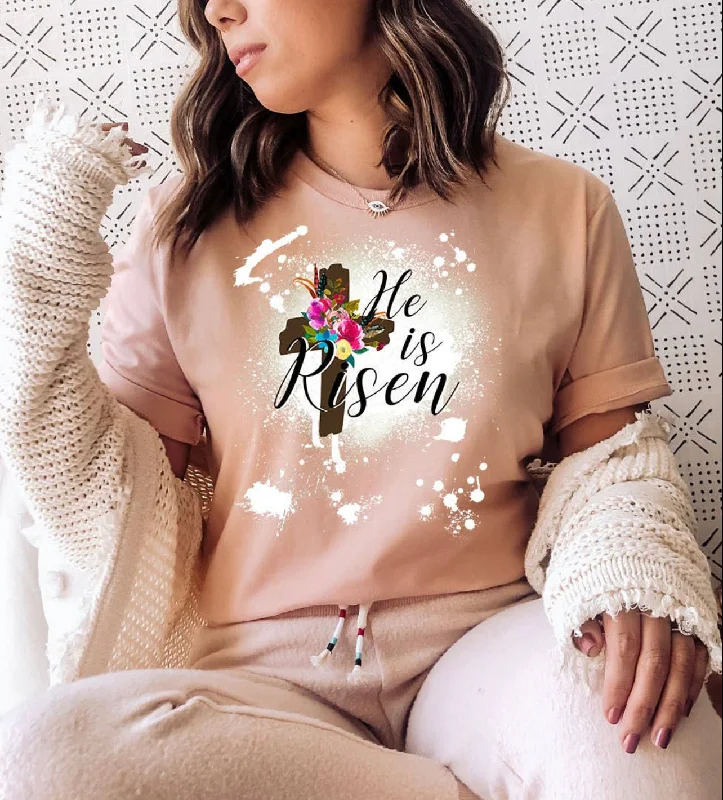 Men's Shirts with Moisture-Wicking FabricT-shirts - bleached He Is Risen, Peach, Also Plus Size Men's Shirts with Moisture-Wicking FabricT-shirts - bleached He Is Risen, Peach, Also Plus Size