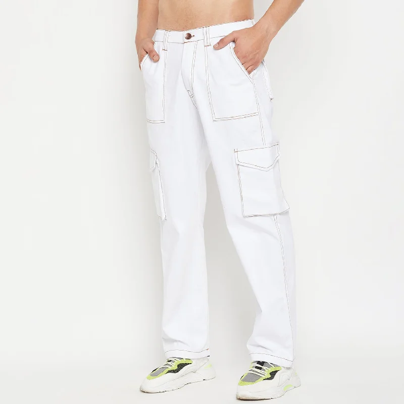 Men's Pants with Button-Down PocketsWhite Carpenter Cargo Pants