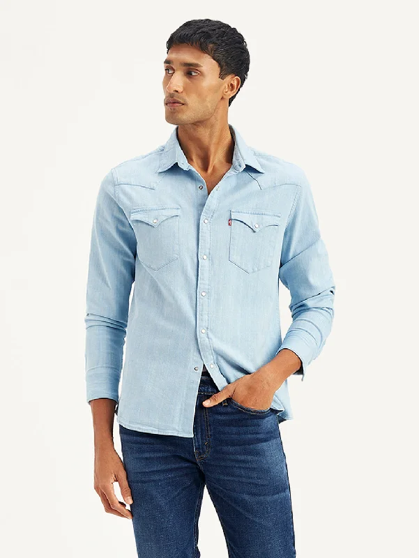 Men's Cufflink-Ready Shirts for Formal EventsMen's Solid Slim Fit Denim Shirt
