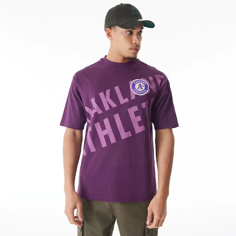 Men's Shirts with Pocket SquaresOakland Athletics MLB Script Graphic Dark Purple Oversized T-Shirt