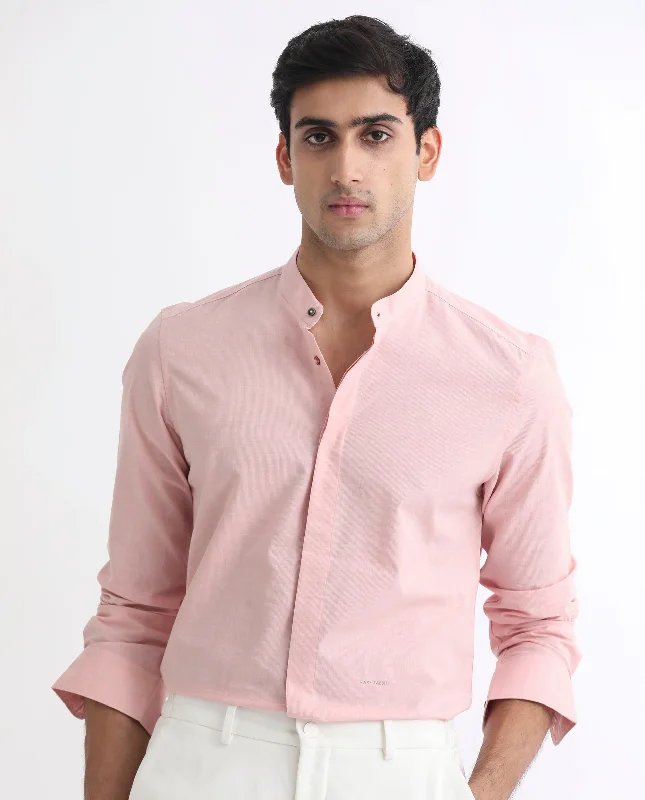 Men's Pattern Mixing Shirts for Creative StyleRare Rabbit Men's Cadmi Light Pink Mandarin Collar Dobby Full Sleeves Solid Shirt Men's Pattern Mixing Shirts for Creative StyleRare Rabbit Men's Cadmi Light Pink Mandarin Collar Dobby Full Sleeves Solid Shirt