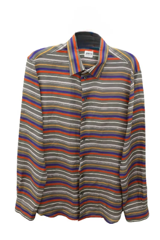 Men's Vintage T-Shirts for a Retro VibeStriped Button Down Shirt In Brown Multi