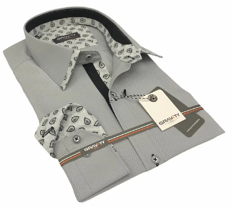 Men's Shirts with Ruffled HemlinesDONOVAN GREY LONG SLEEVE SPORT SHIRT