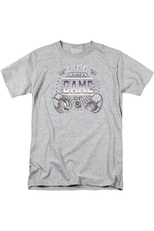 Men's Shirts with Patchwork PatternsTom And Jerry Life Is A Game Short Sleeve Adult Tee / T-Shirt Men's Shirts with Patchwork PatternsTom And Jerry Life Is A Game Short Sleeve Adult Tee / T-Shirt