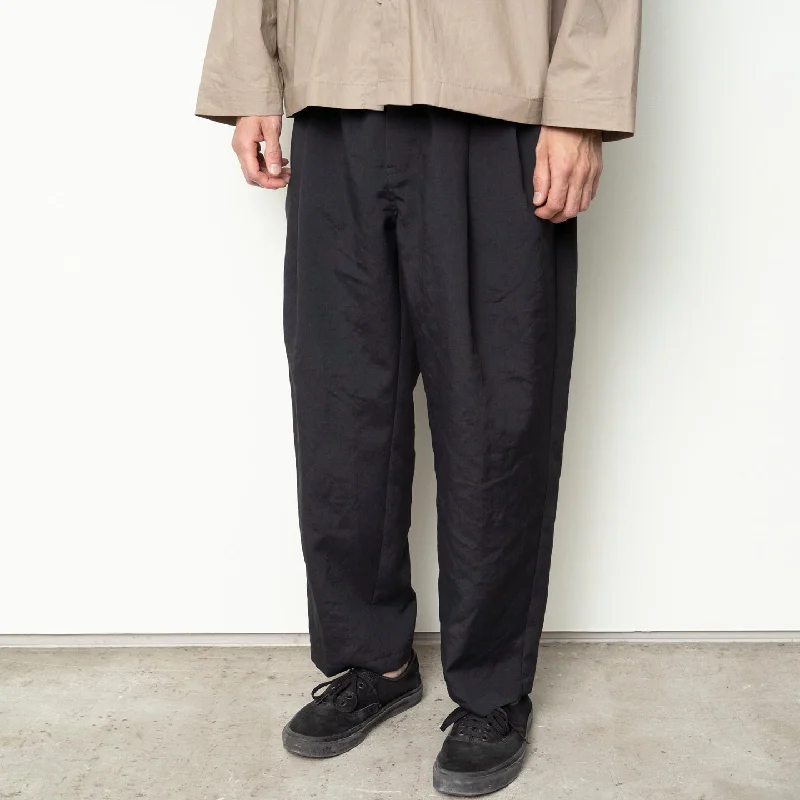 Men's Patterned Pants with Plaids2 Tuck Polyester Pants | Ink Black