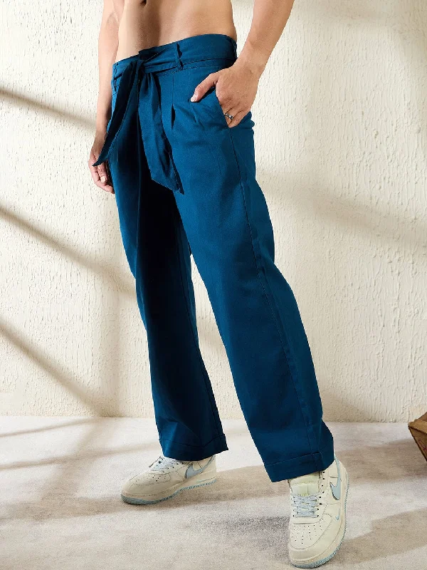 Men's Dress Pants for Special OccasionsNavy Twill Korean Baggy Pants