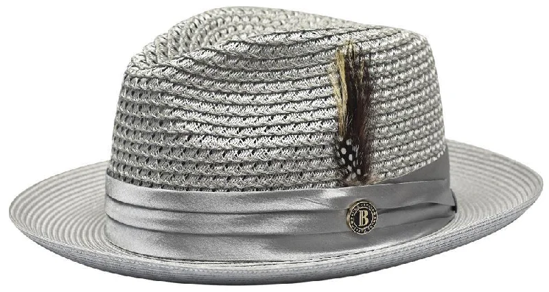 Bright Straw HatsSilver Grey Fedora Braided Straw Hat