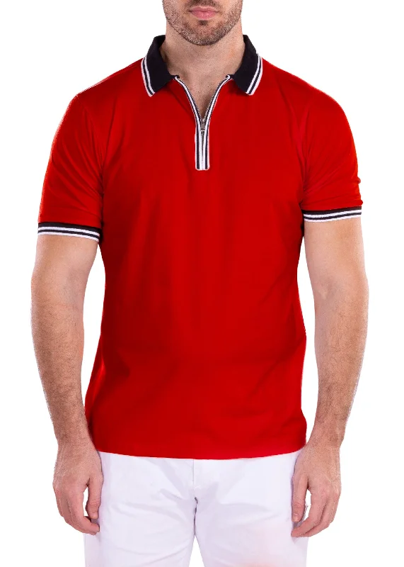 Men's Shirts with Antimicrobial TreatmentMen's Essentials Solid Red Zipper Polo Shirt Men's Shirts with Antimicrobial TreatmentMen's Essentials Solid Red Zipper Polo Shirt