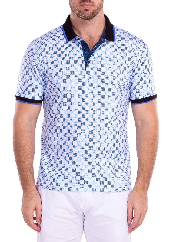 Men's Shirts for HuntingContrast Checkered Pattern Printed Polo Shirt White