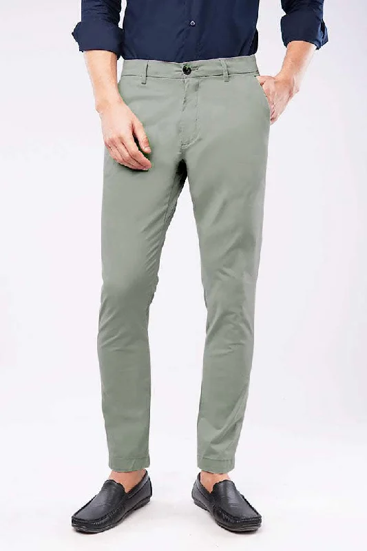 Men's Pants with Zippered PocketsSlim Fit Chinos - Sage Green