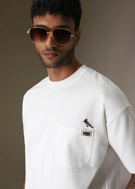 Men's Shirts with Appliquéd SleevesWhite Applique Oversized T-Shirt