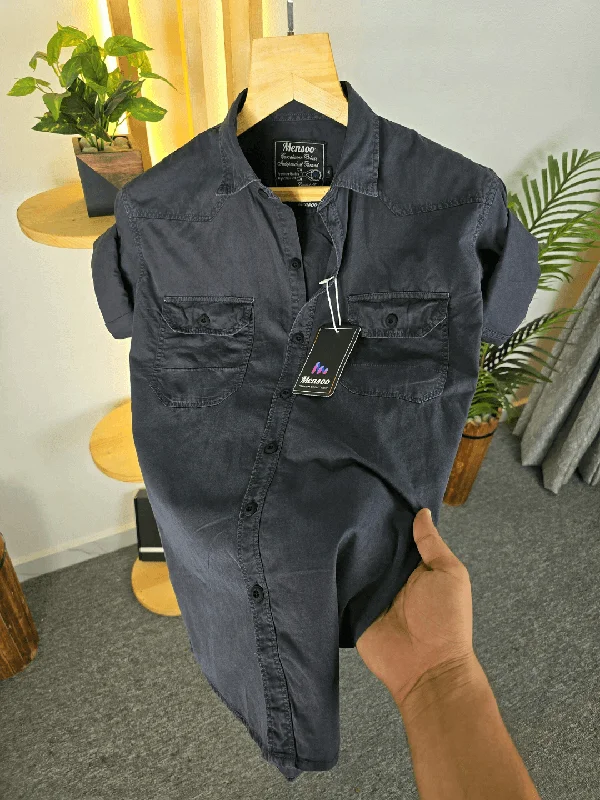 Men's Patterned Button-Down Shirts for Added InterestDouble Pocket Denim Shirt Dark Grey Men's Patterned Button-Down Shirts for Added InterestDouble Pocket Denim Shirt Dark Grey