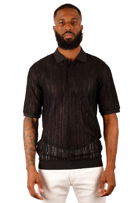 Men's Shirts with Barrel CuffsInterlace Plan Polo Shirt