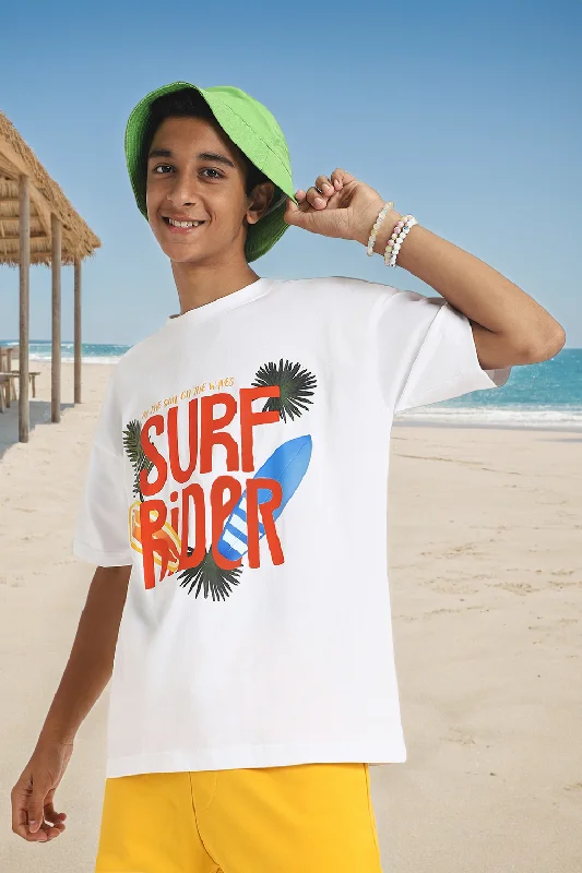 Men's Dressy Shirts for Formal EventsSurf Rider White Oversized Graphic Front Printed Boys T-shirt Men's Dressy Shirts for Formal EventsSurf Rider White Oversized Graphic Front Printed Boys T-shirt
