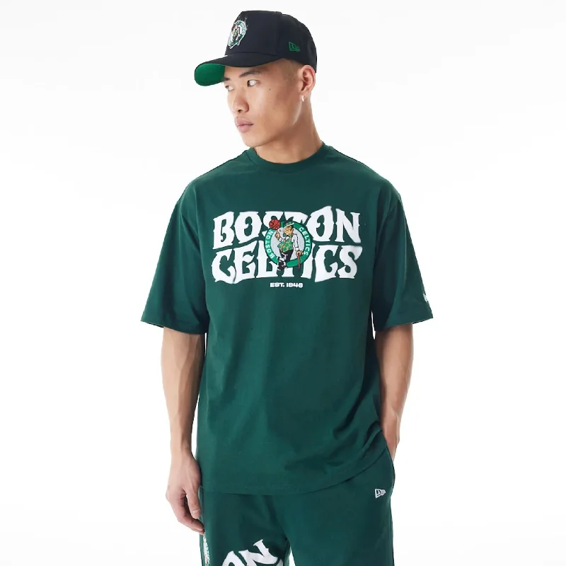 Men's Shirts for Beach OutingsBoston Celtics NBA Graphic Dark Green Oversized T-Shirt