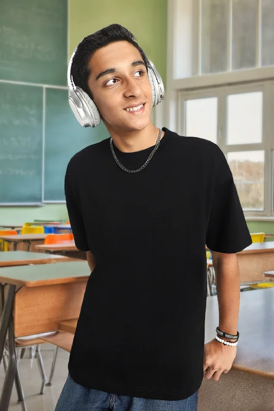 Men's Shirts with Logo EmbossmentsBlack Oversized Plain Boys T-shirt