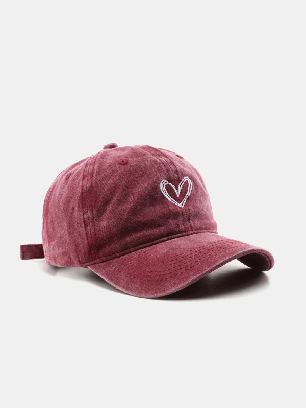 Quilted Winter HatsHeart Embroidery Washed Distressed Baseball Cap