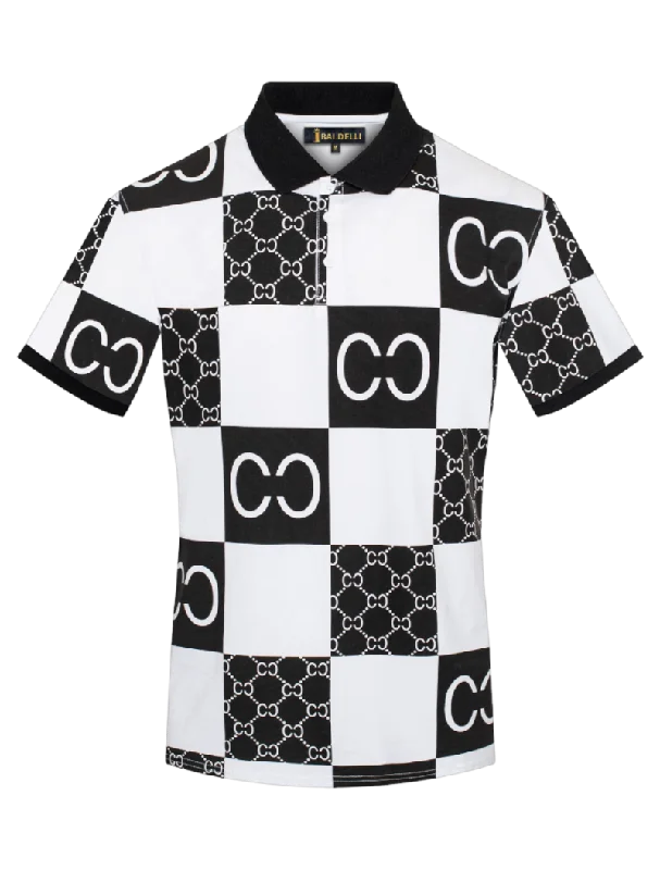 Stylish Men's HenleysMen's White and Black Luxury Design Plaided Short Sleeves Polo