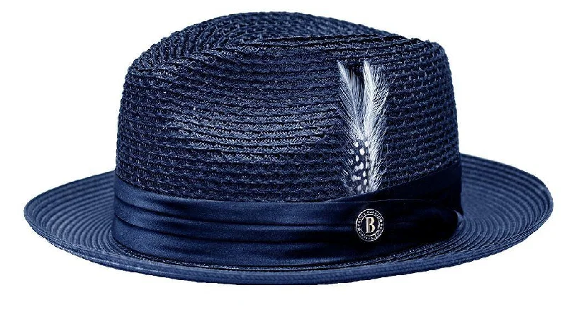 Sun-Protective Fishing HatsNavy Fedora Braided Straw Hat