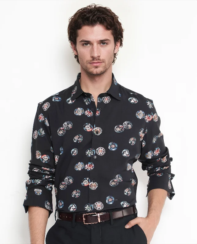 Men's Bamboo Fiber Shirts for Softness and BreathabilityRare Rabbit Men's Towen Ls Black Viscose Fabric Full Sleeves Regular Fit Floral Print Shirt Men's Bamboo Fiber Shirts for Softness and BreathabilityRare Rabbit Men's Towen Ls Black Viscose Fabric Full Sleeves Regular Fit Floral Print Shirt