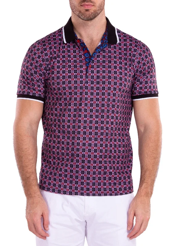 Men's Performance Shirts for SportsBlack & Red Tartan Plaid Printed Polo Shirt