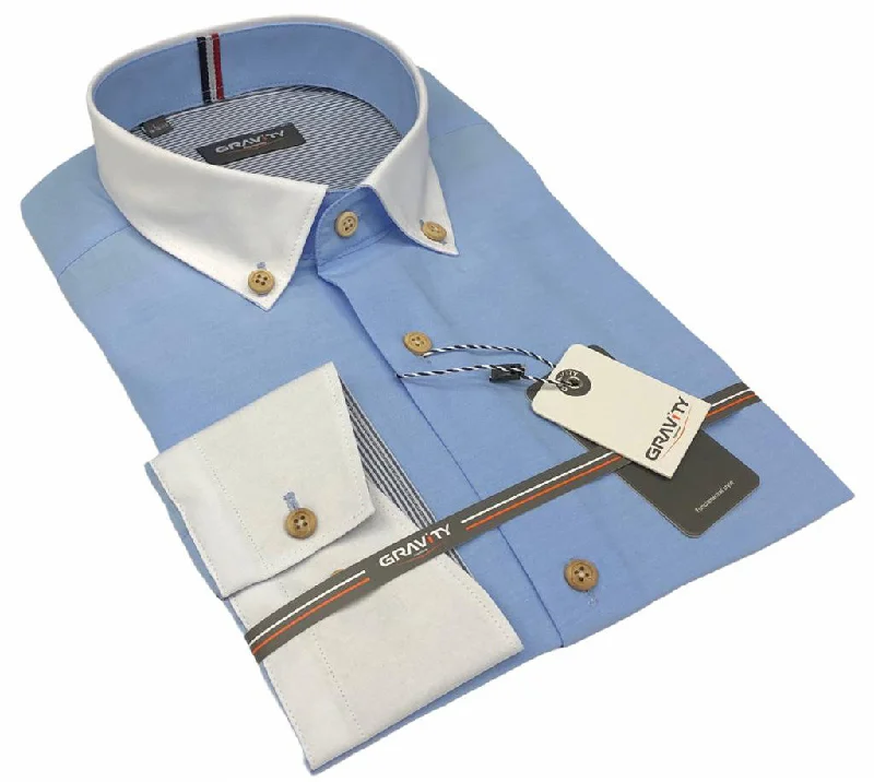 Men's Shirts with Asymmetrical HemlinesBRENTON LIGHT BLUE LONG SLEEVE SPORT SHIRT