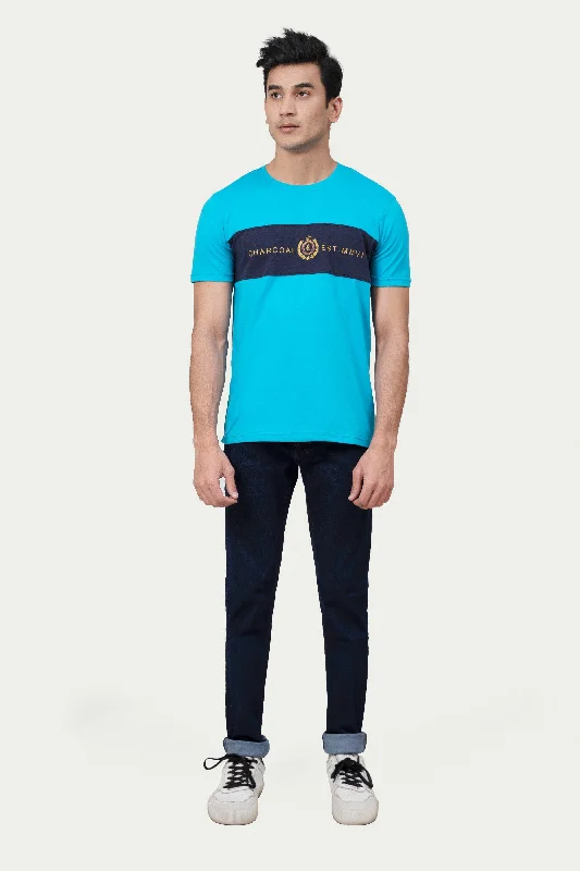 Men's Shirts with Double-Breasted DesignsCUT & SEW PANEL T-SHIRT BLUE