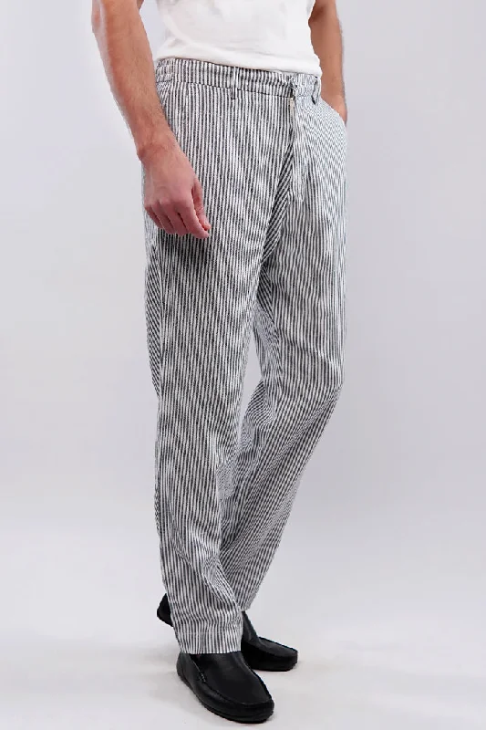 Men's Pants with Flat-Front DesignsStriped Linen Pants - Black & White