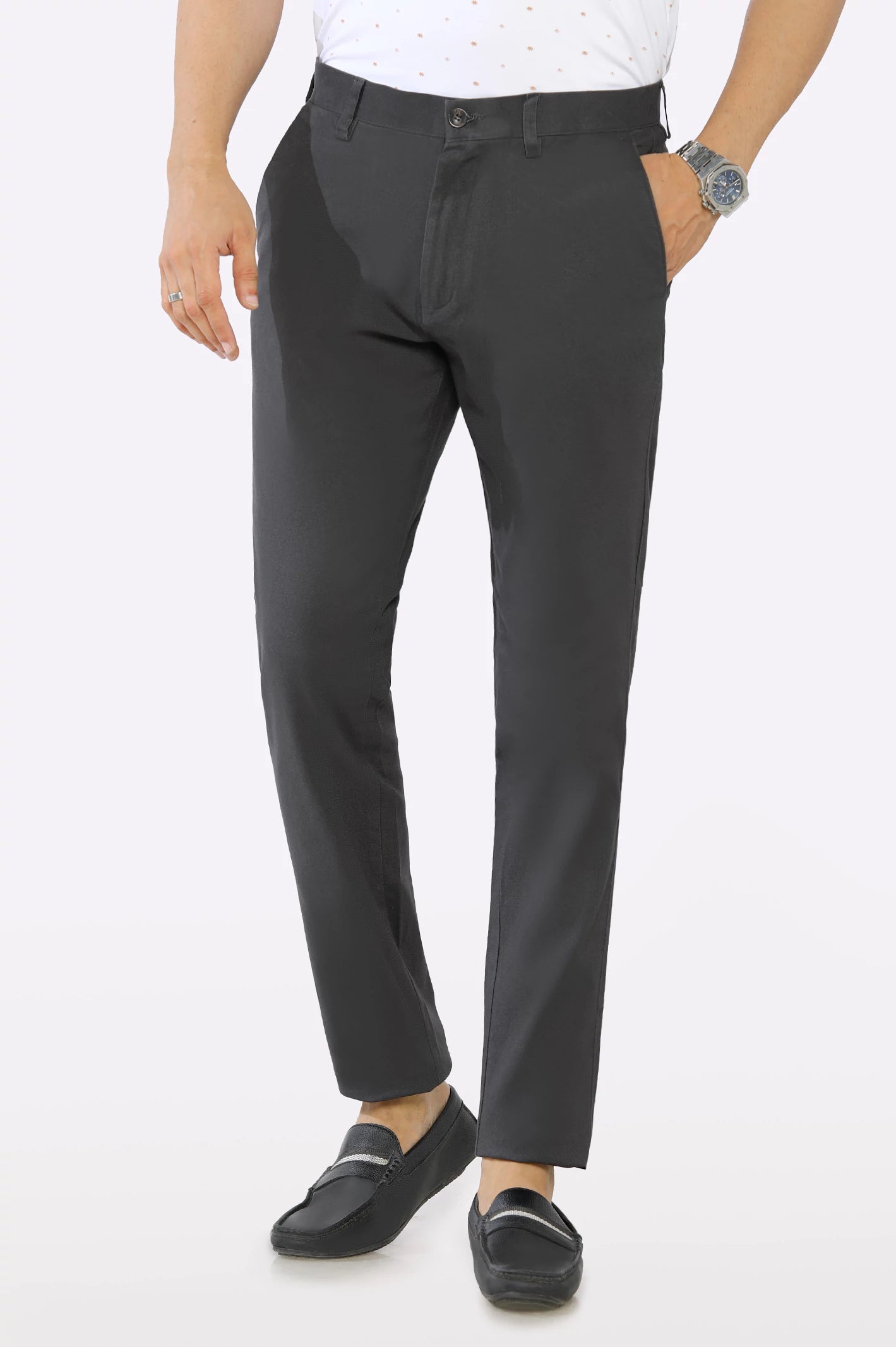 Men's Pants with Hidden PocketsCharcoal Smart Fit Cotton Chino