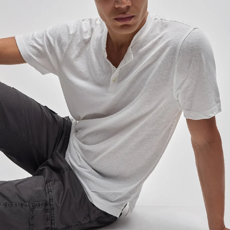 Men's Shirts with Barrel CuffsCotton Jersey Short Sleeve Henley - White