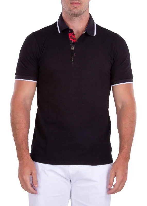 Men's Shirts with Snap ButtonsMen's Essentials Black Short Sleeve Polo Shirt