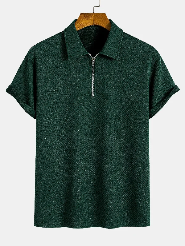 Men's Shirts with Full PlacketsStripe Jacquard Zip Up Polo