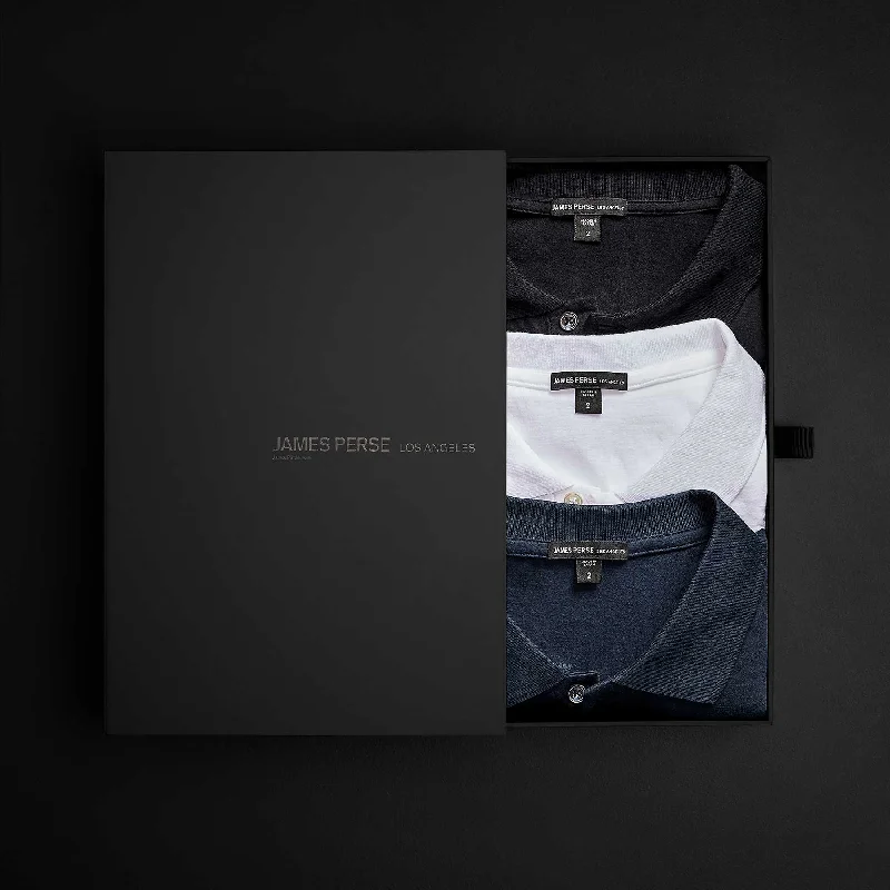 Men's Shirts with Asymmetrical HemlinesMen's Brushed Lotus Polo Gift Set - Black/Deep/White