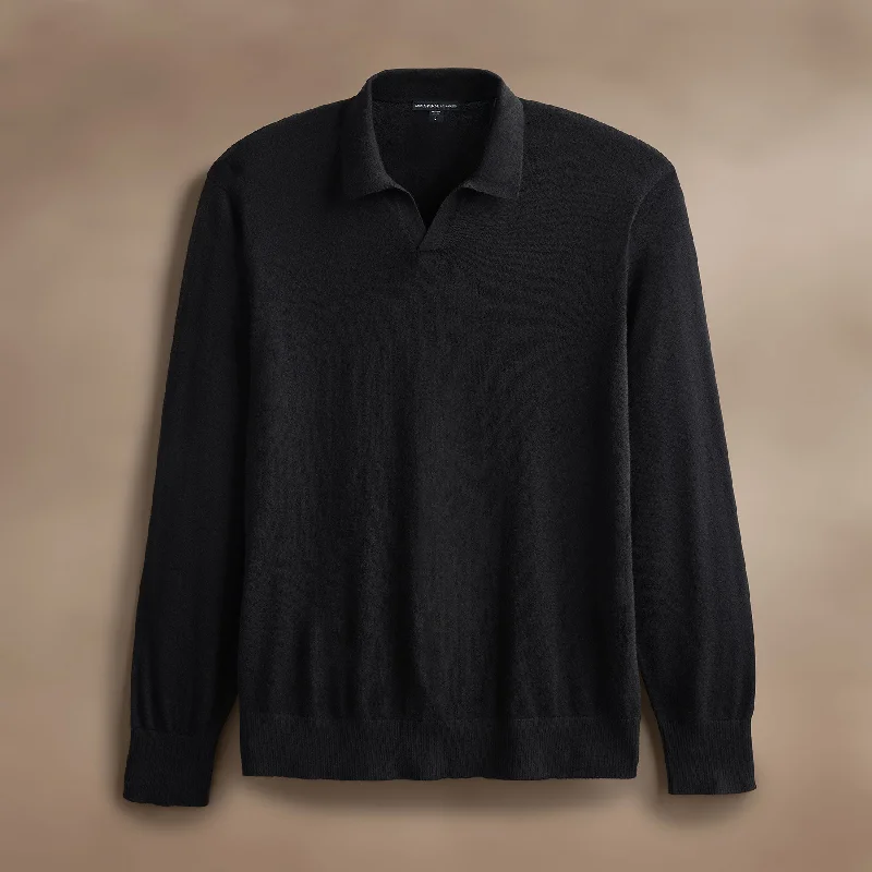 Men's Shirts with Geometric PatternsUltrafine Cashmere Open Polo - Black