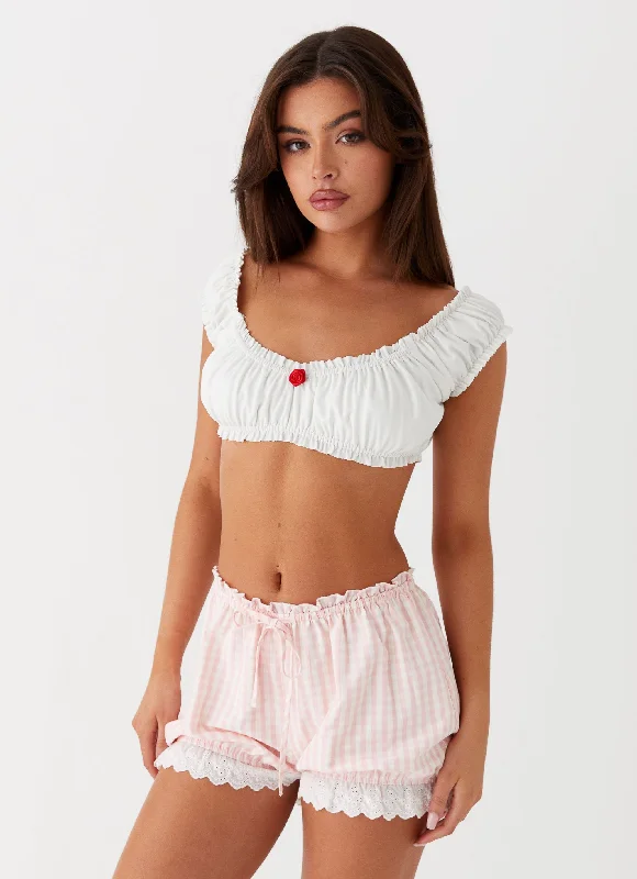 Men's Bike Shorts for CyclingWeston Lace Trim Shorts - Pink Gingham